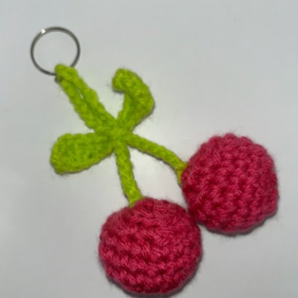 Cherry Keychain Cherry Accessory Bag Charm - Crochet - Picture 1 of 1